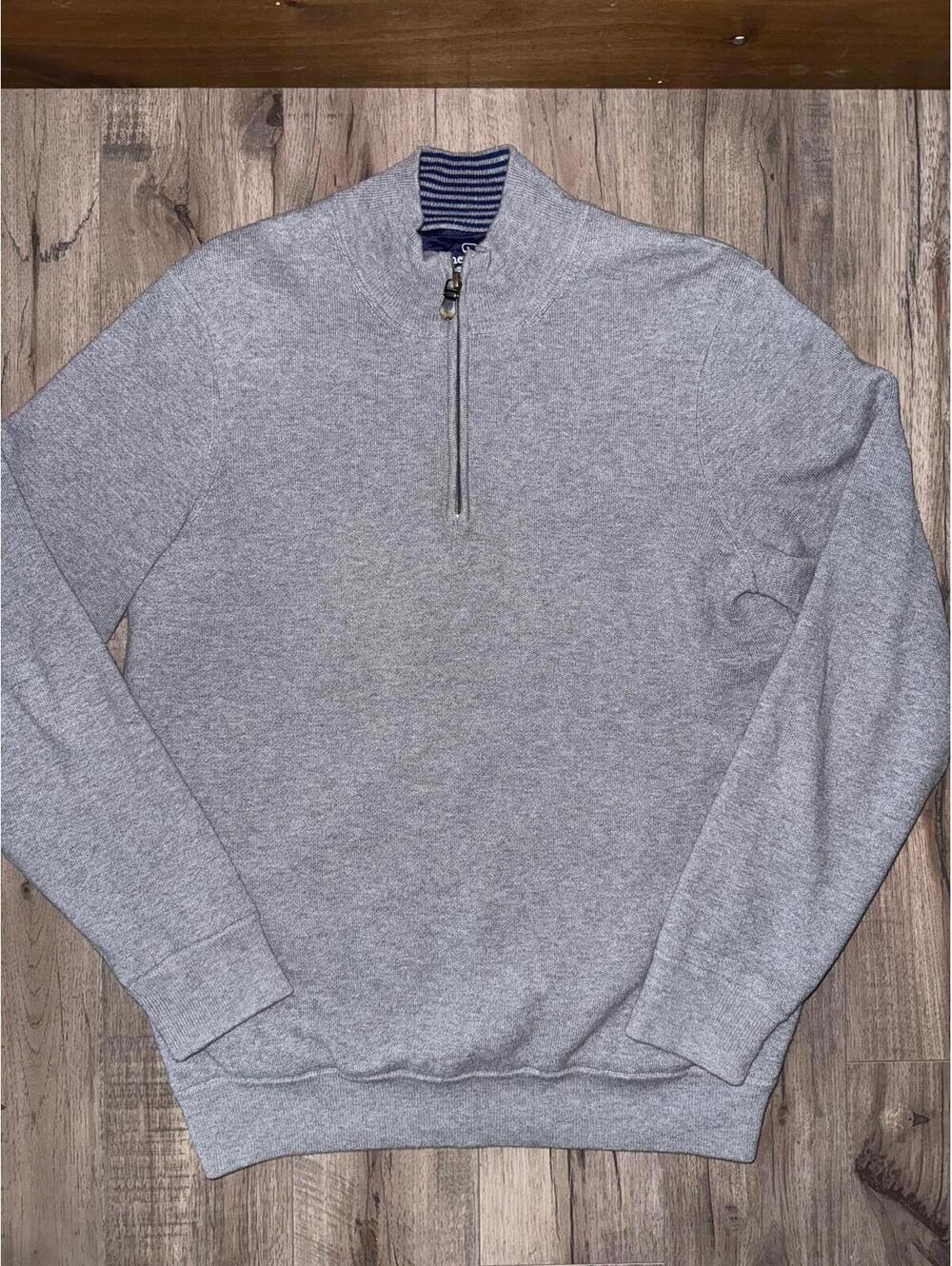 Men's Vineyard Vines Merino Wool Sweater Grey Nylon Lined 1/4 Zip Medium Preppy